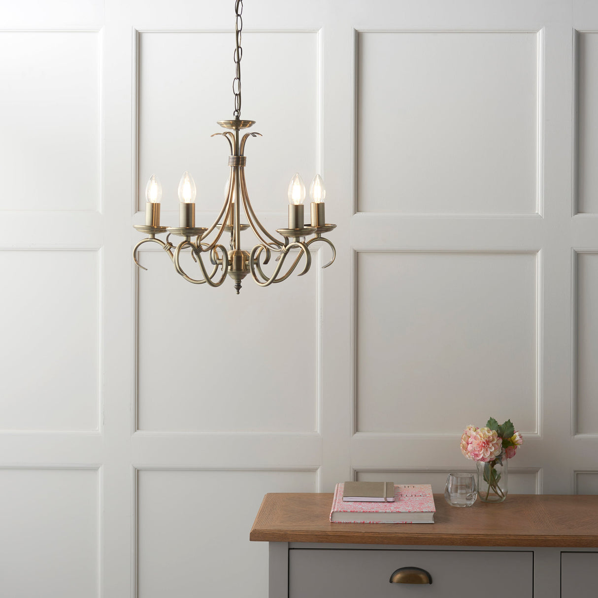 Amos Bernice 5lt Chandelier Antique Brass – from Amos Lighting + Home