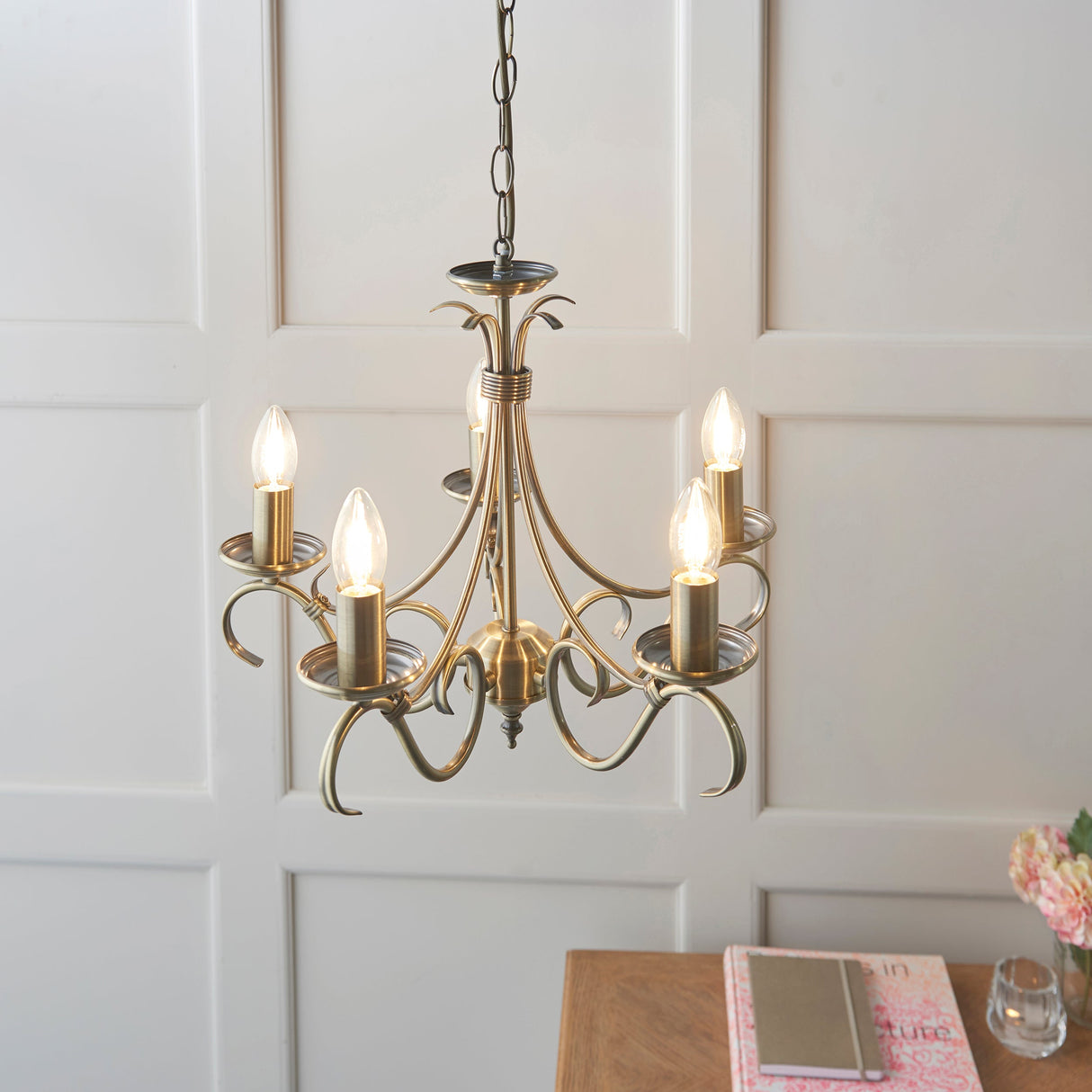 Amos Bernice 5lt Chandelier Antique Brass – from Amos Lighting + Home
