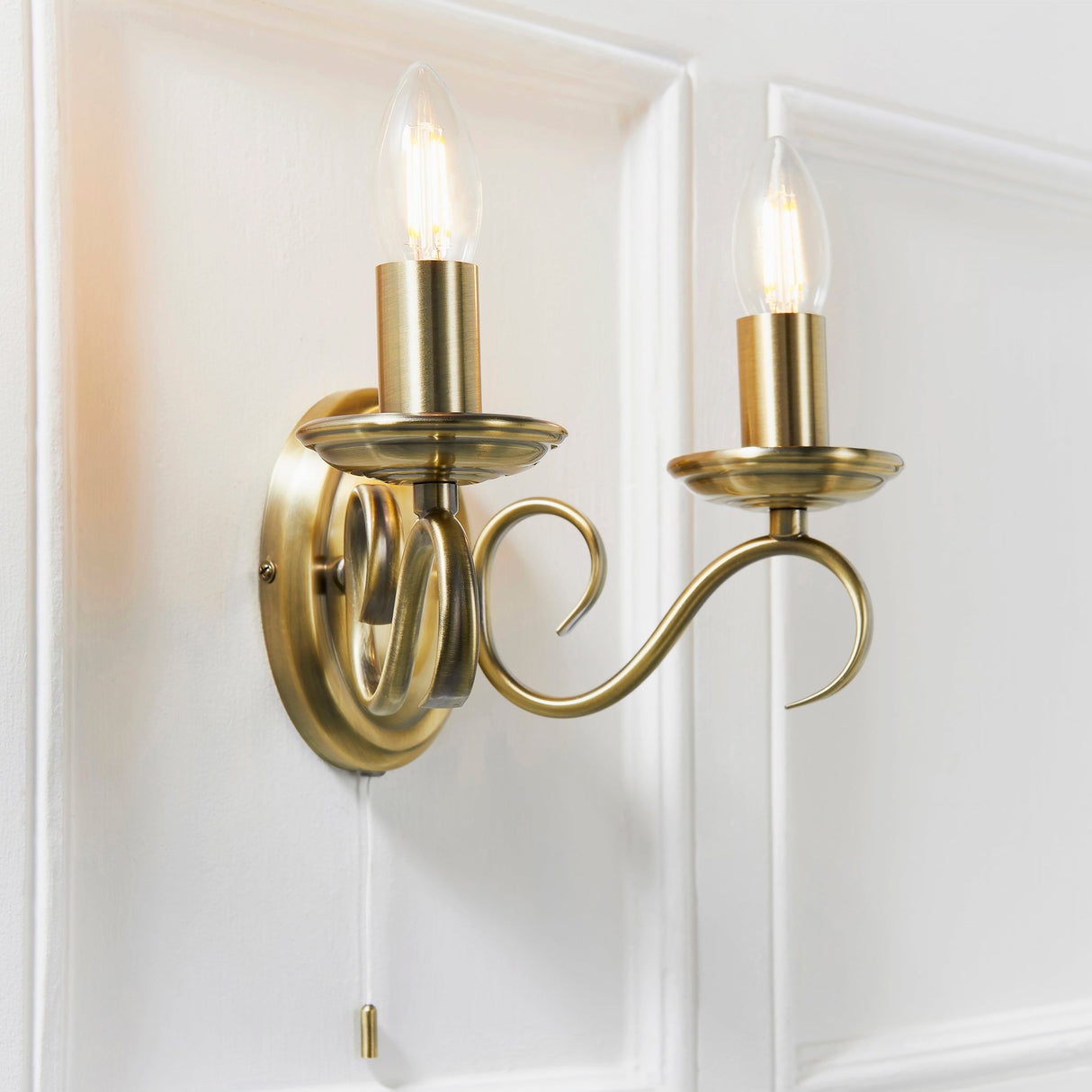 Amos Bernice Twin Wall Light Antique Brass – from Amos Lighting + Home