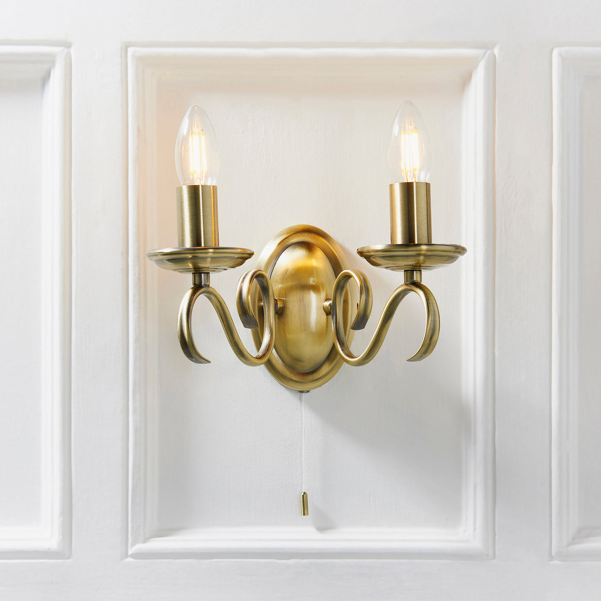 Amos Bernice Twin Wall Light Antique Brass – from Amos Lighting + Home