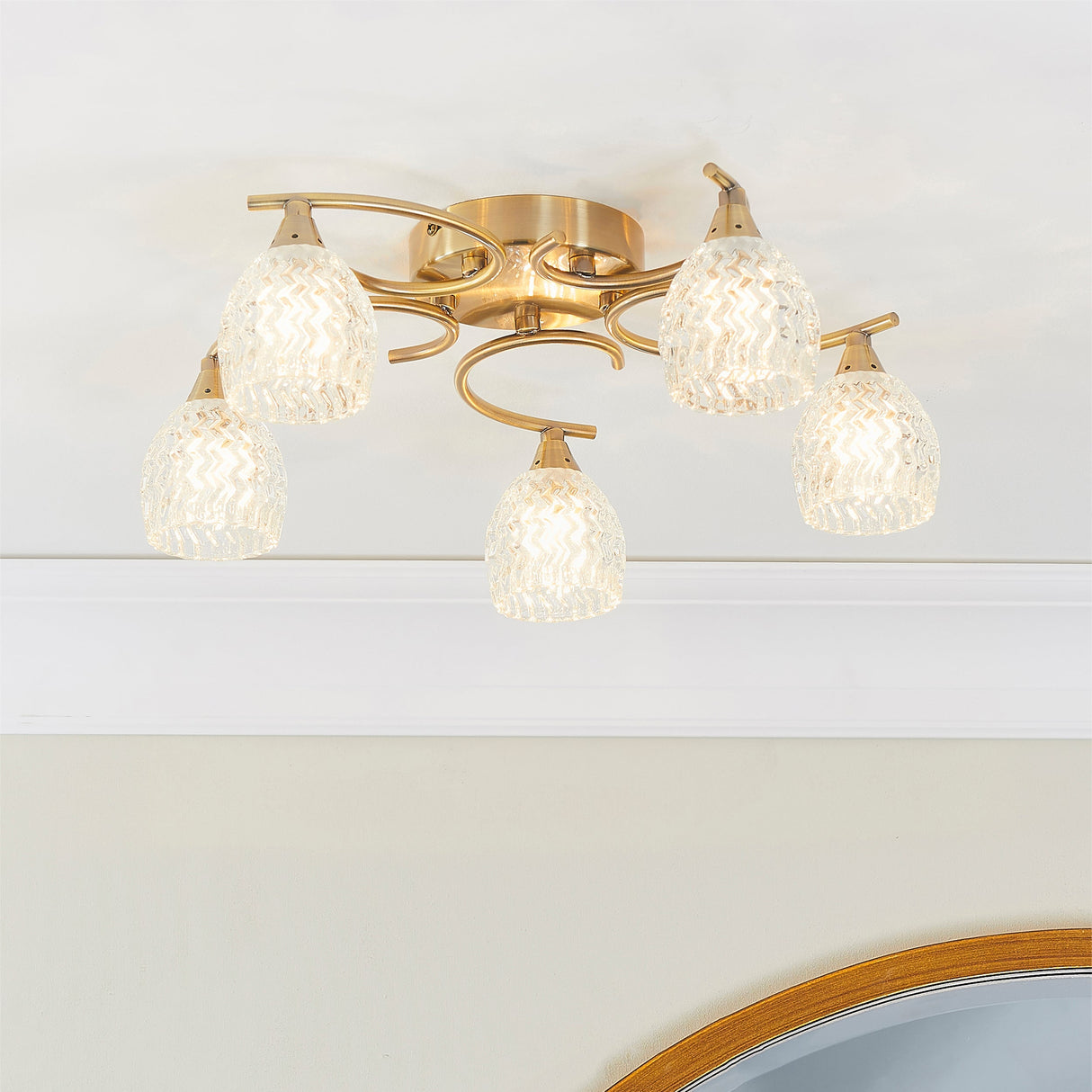 Endon Boyer 5lt Semi flush Antique Brass – from Amos Lighting + Home