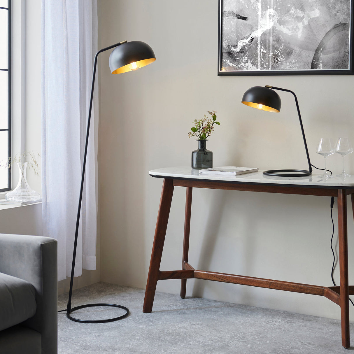 Amos Brair Floor Lamp Matt Black & Antique Brass – from Amos Lighting + Home