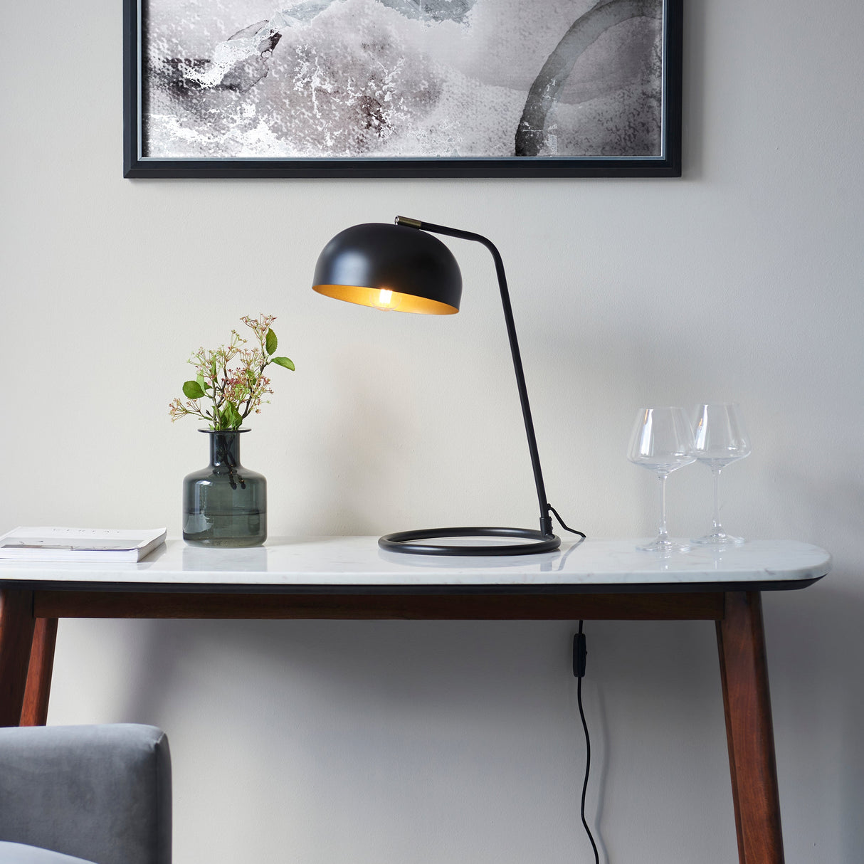 Amos Brair Table Lamp Matt Black & Antique Brass – from Amos Lighting + Home