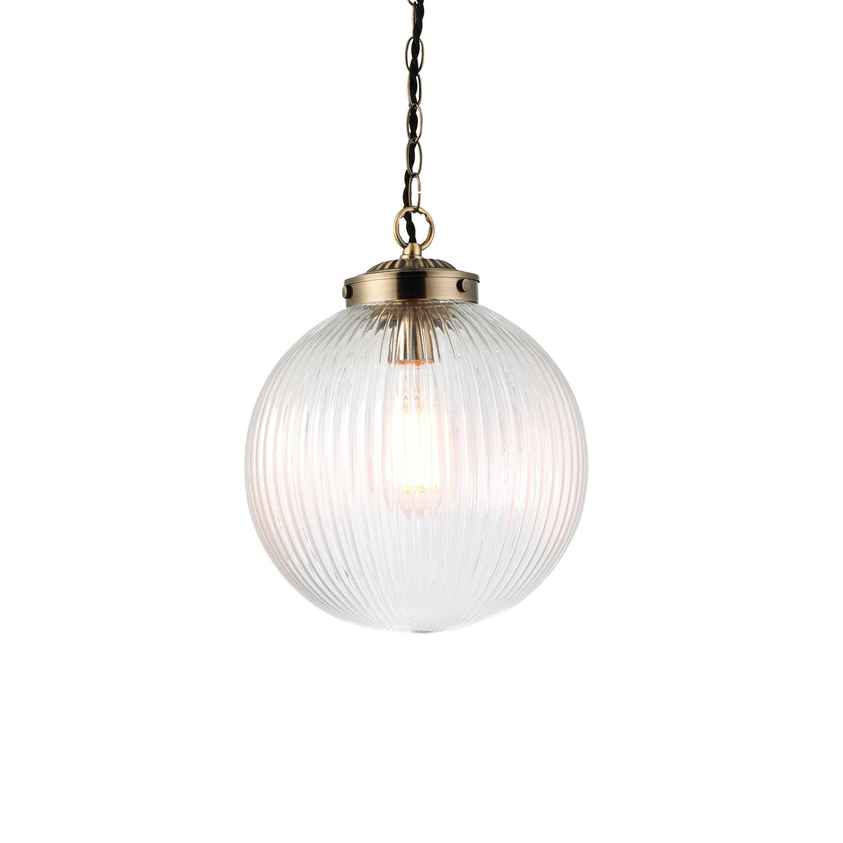 Endon Brydon Antique Brass & Ribbed Glass Pendant Small – from Amos Lighting + Home