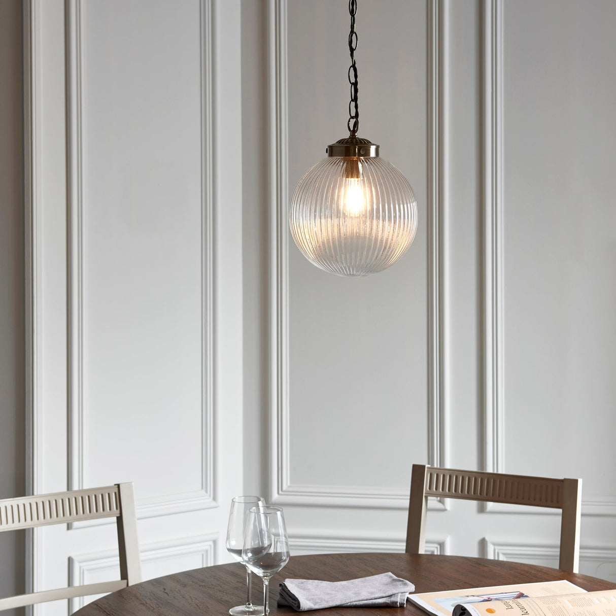 Endon Brydon Antique Brass & Ribbed Glass Pendant Small – from Amos Lighting + Home