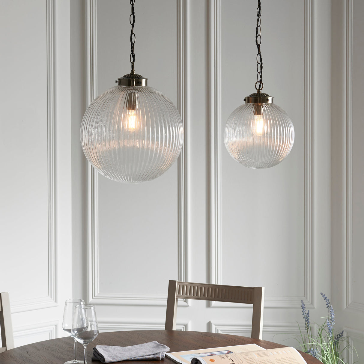 Endon Brydon Antique Brass & Ribbed Glass Pendant Small – from Amos Lighting + Home