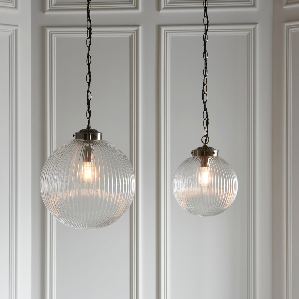 Endon Brydon Antique Brass & Ribbed Glass Pendant Small – from Amos Lighting + Home