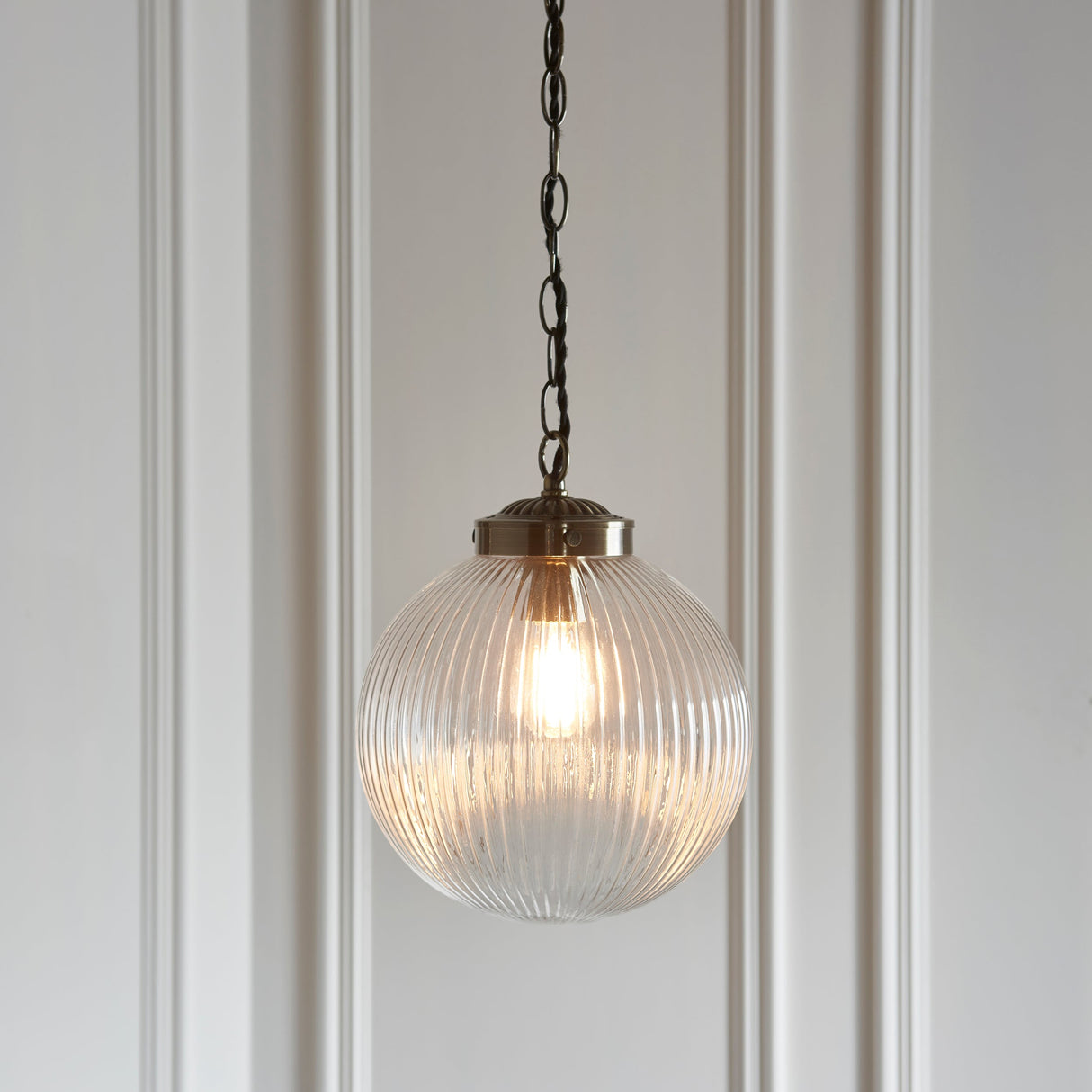 Endon Brydon Antique Brass & Ribbed Glass Pendant Small – from Amos Lighting + Home