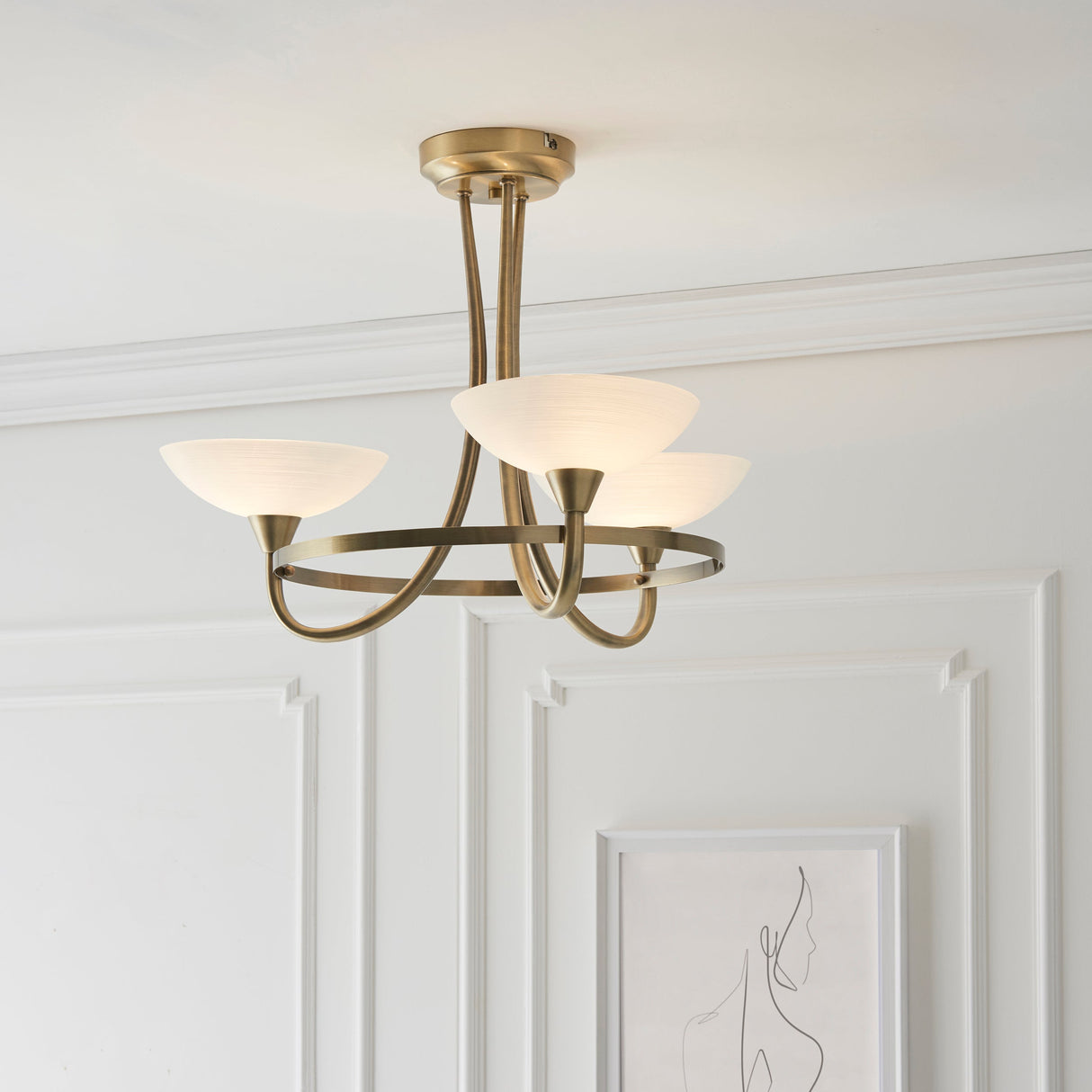 Endon Cagney 3lt Semi flush Chandelier Antique Brass – from Amos Lighting + Home