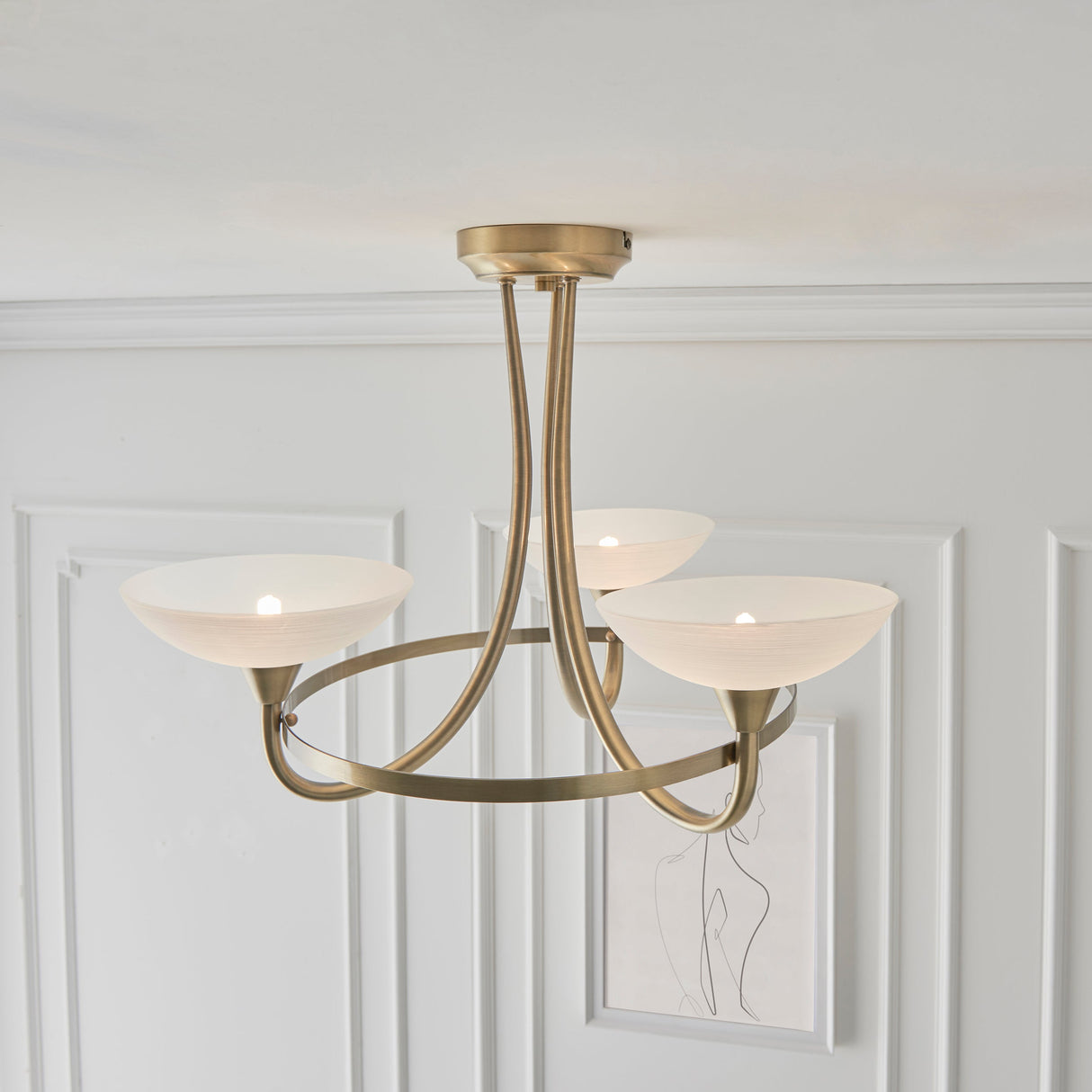 Endon Cagney 3lt Semi flush Chandelier Antique Brass – from Amos Lighting + Home
