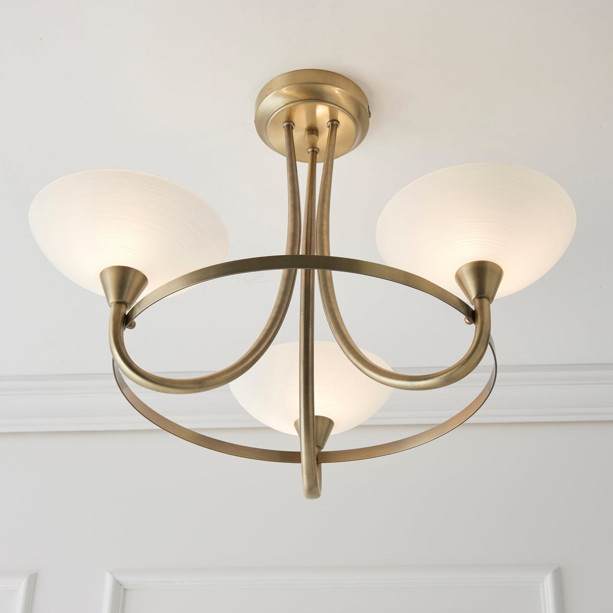 Endon Cagney 3lt Semi flush Chandelier Antique Brass – from Amos Lighting + Home