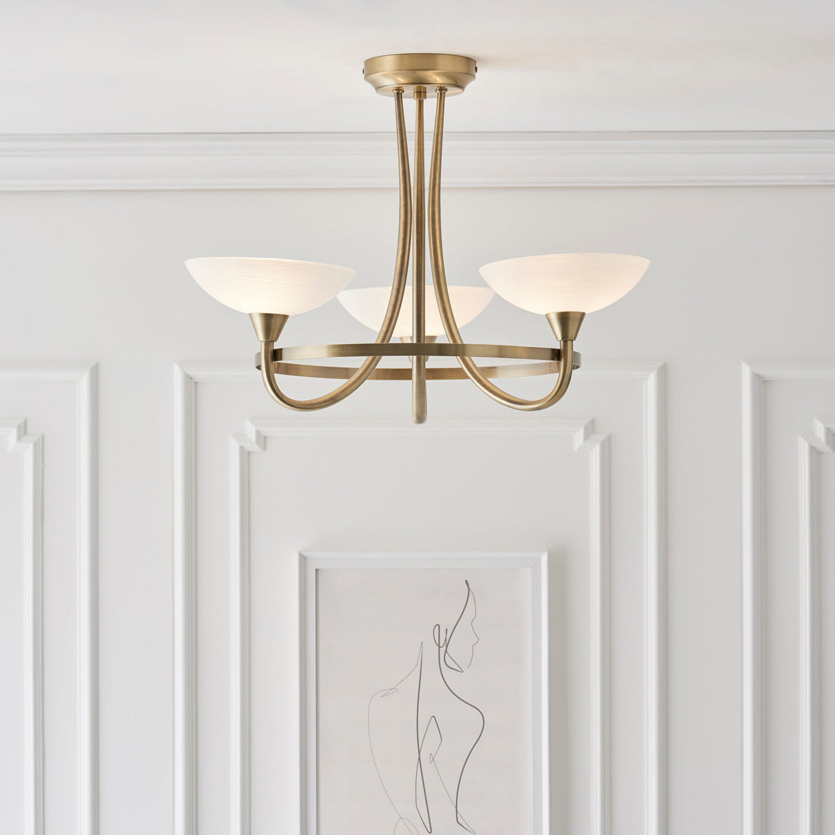 Endon Cagney 3lt Semi flush Chandelier Antique Brass – from Amos Lighting + Home