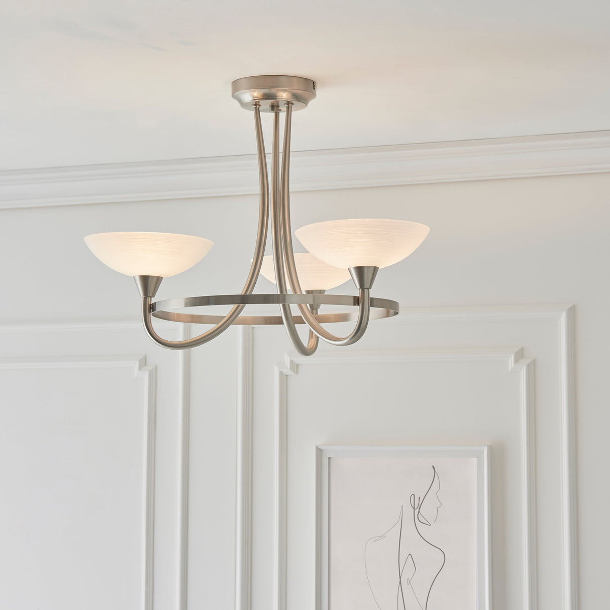 Endon Cagney 3lt Semi flush Chandelier Satin Chrome – from Amos Lighting + Home