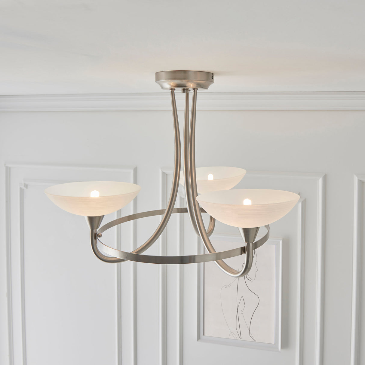 Endon Cagney 3lt Semi flush Chandelier Satin Chrome – from Amos Lighting + Home