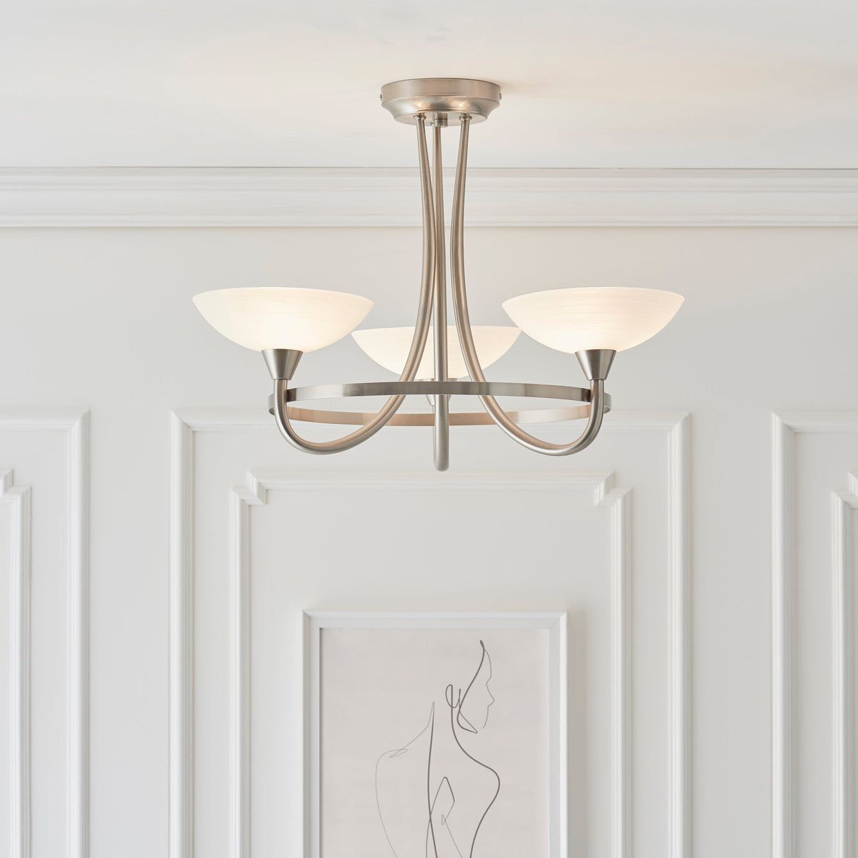 Endon Cagney 3lt Semi flush Chandelier Satin Chrome – from Amos Lighting + Home