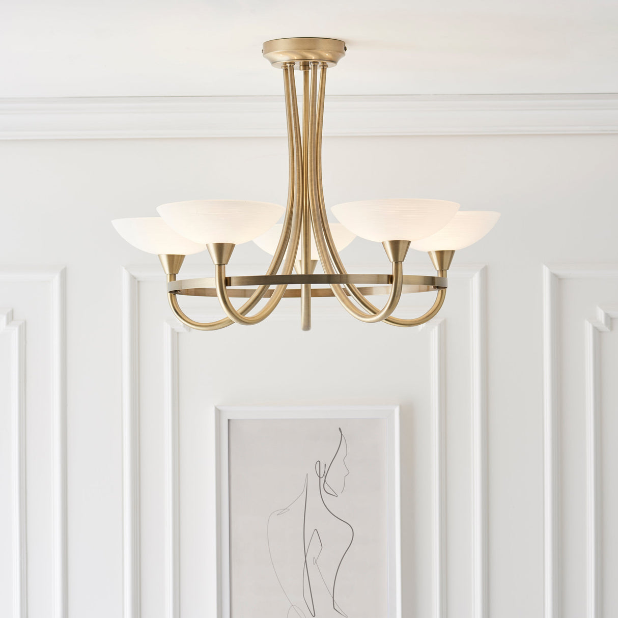 Endon Cagney 5lt Semi flush Chandelier Antique Brass – from Amos Lighting + Home