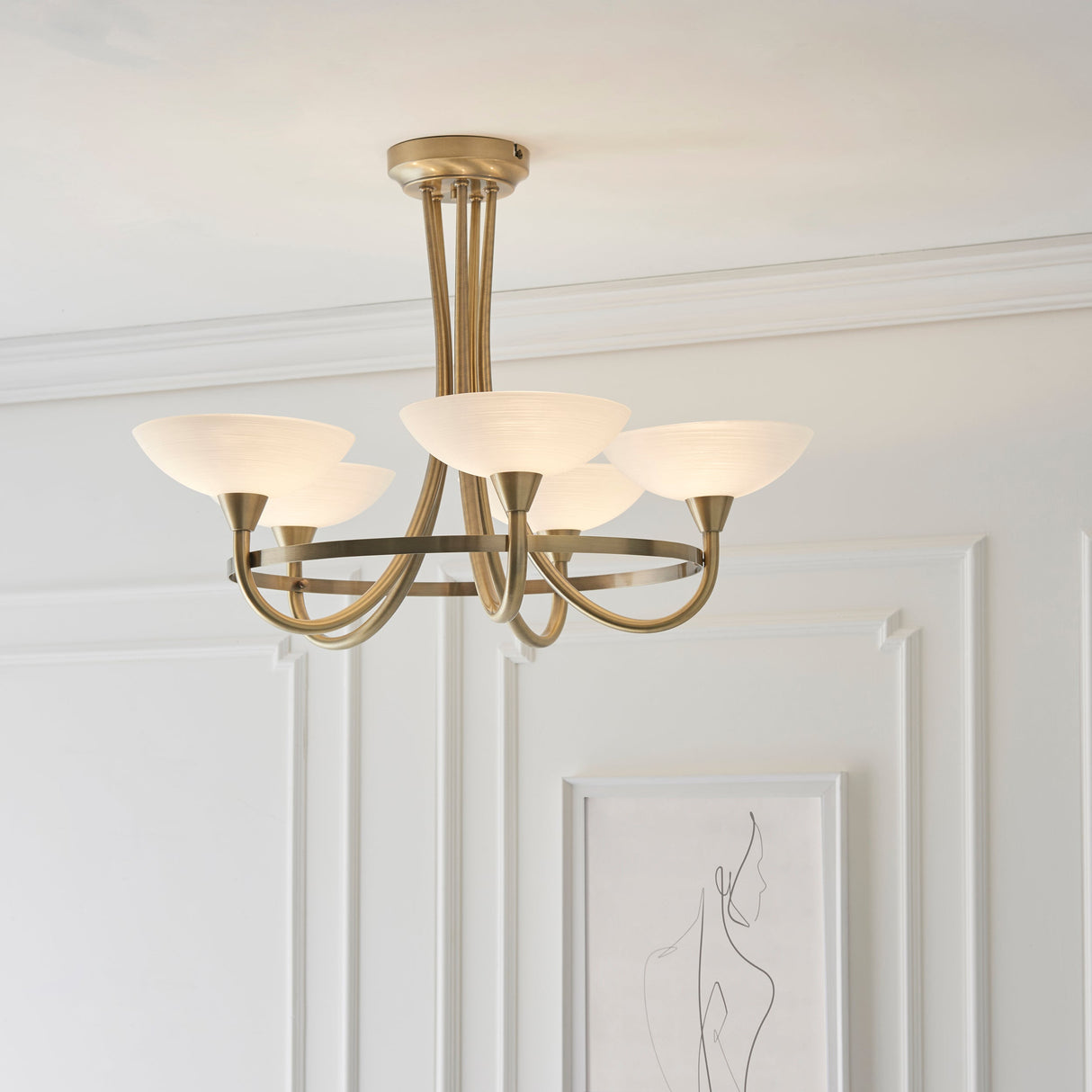 Endon Cagney 5lt Semi flush Chandelier Antique Brass – from Amos Lighting + Home