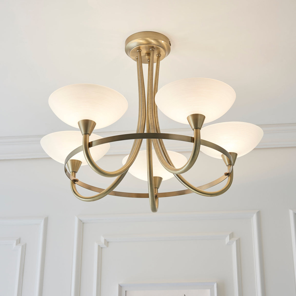 Endon Cagney 5lt Semi flush Chandelier Antique Brass – from Amos Lighting + Home