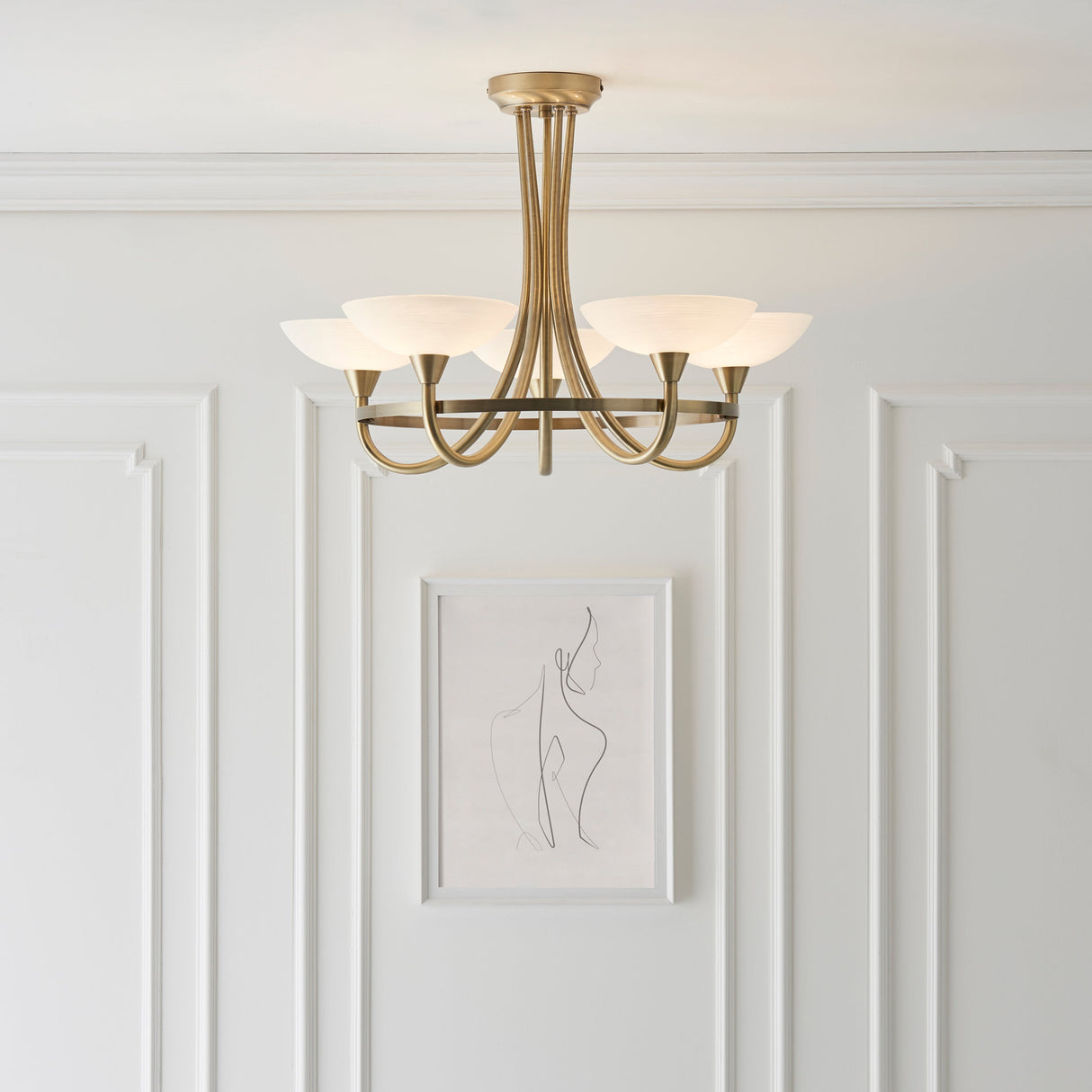 Endon Cagney 5lt Semi flush Chandelier Antique Brass – from Amos Lighting + Home