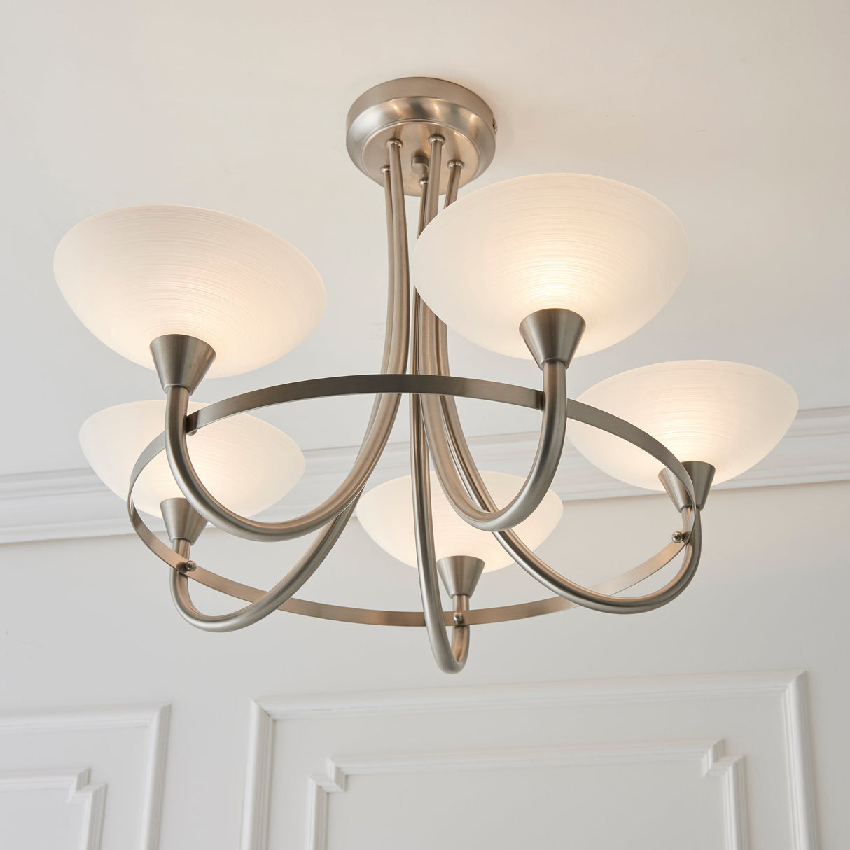 Endon Cagney 5lt Semi flush Chandelier Satin Chrome – from Amos Lighting + Home