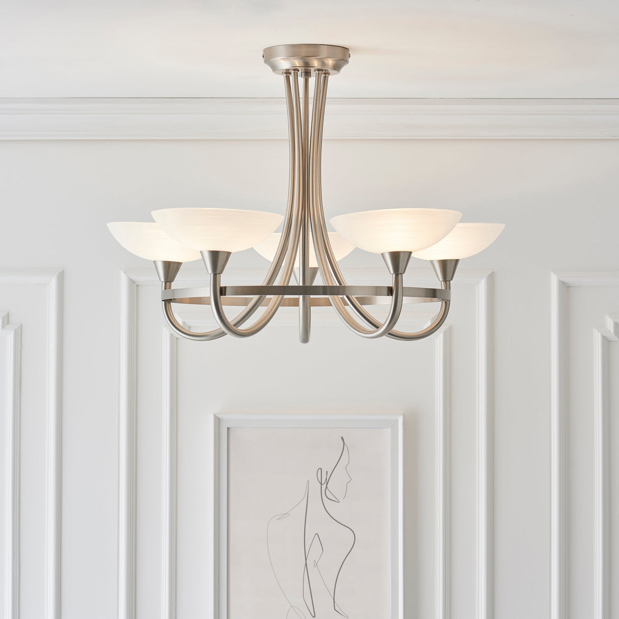 Endon Cagney 5lt Semi flush Chandelier Satin Chrome – from Amos Lighting + Home