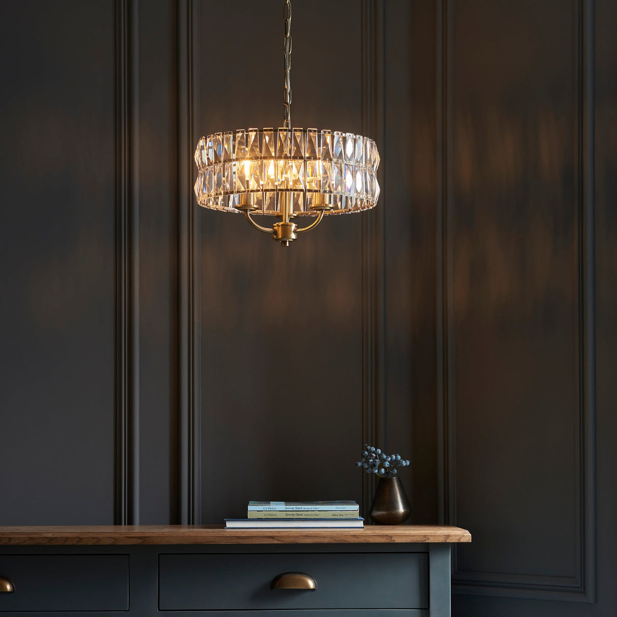 Amos Clifton 3lt Chandelier Antique Brass – from Amos Lighting + Home