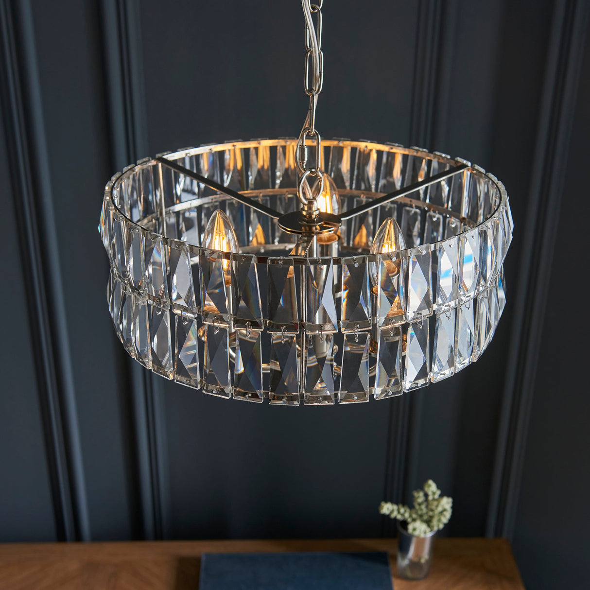 Amos Clifton 3lt Chandelier Bright Nickel – from Amos Lighting + Home