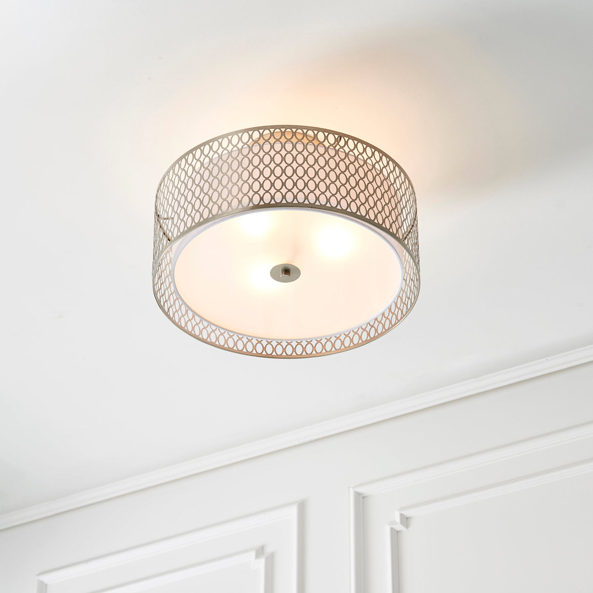Endon Cordero Flush Ceiling Light Satin Nickel – from Amos Lighting + Home