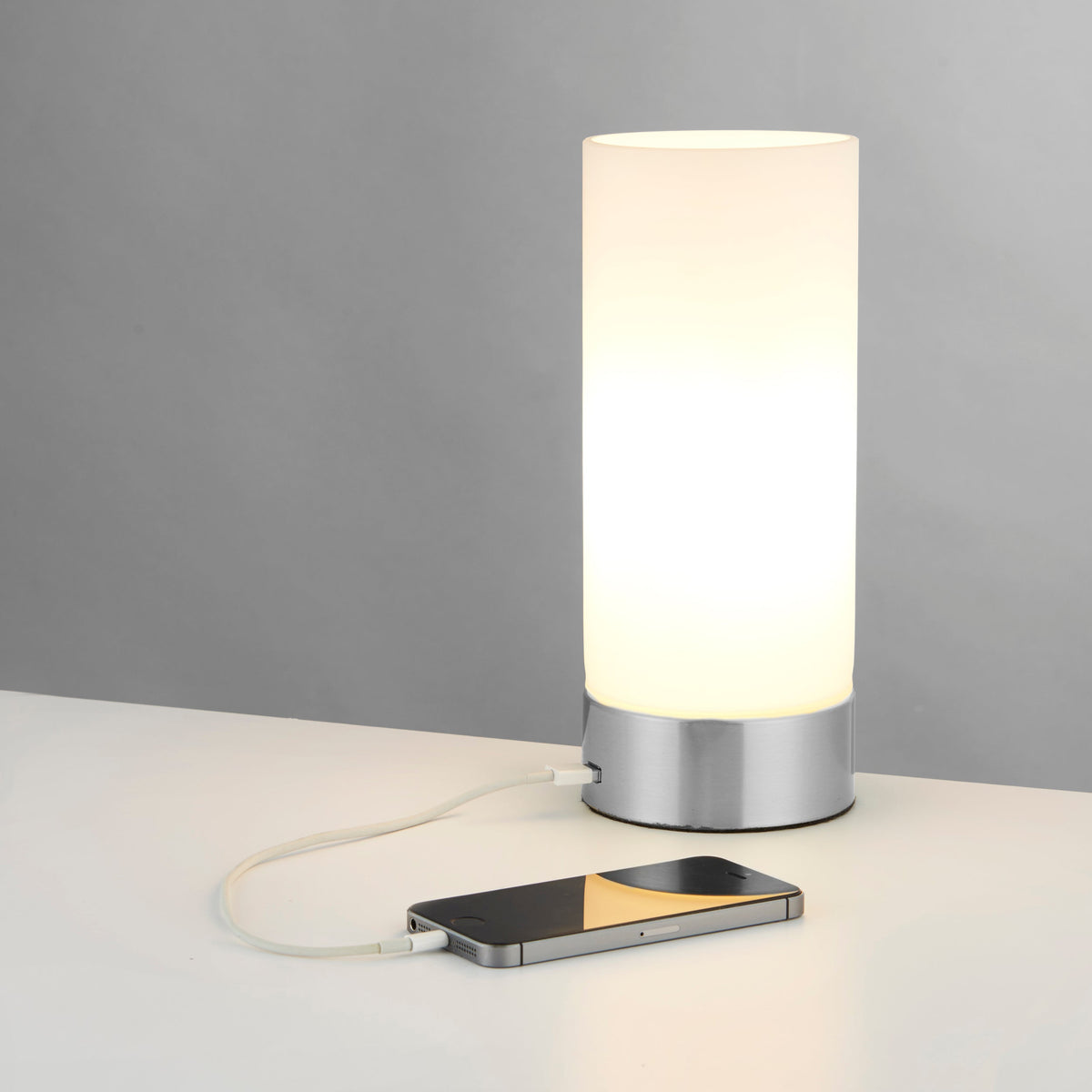 Endon Dara Brushed Nickel Touch Table Lamp with USB – Amos Lighting + Home