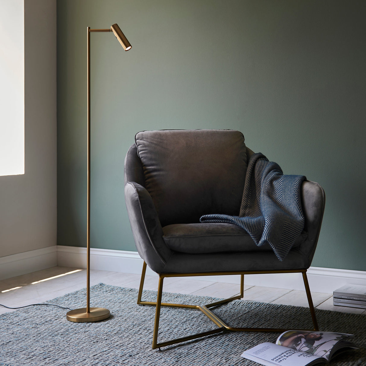 Amos Dedicated Reader Floor Lamp Warm Brass – from Amos Lighting + Home