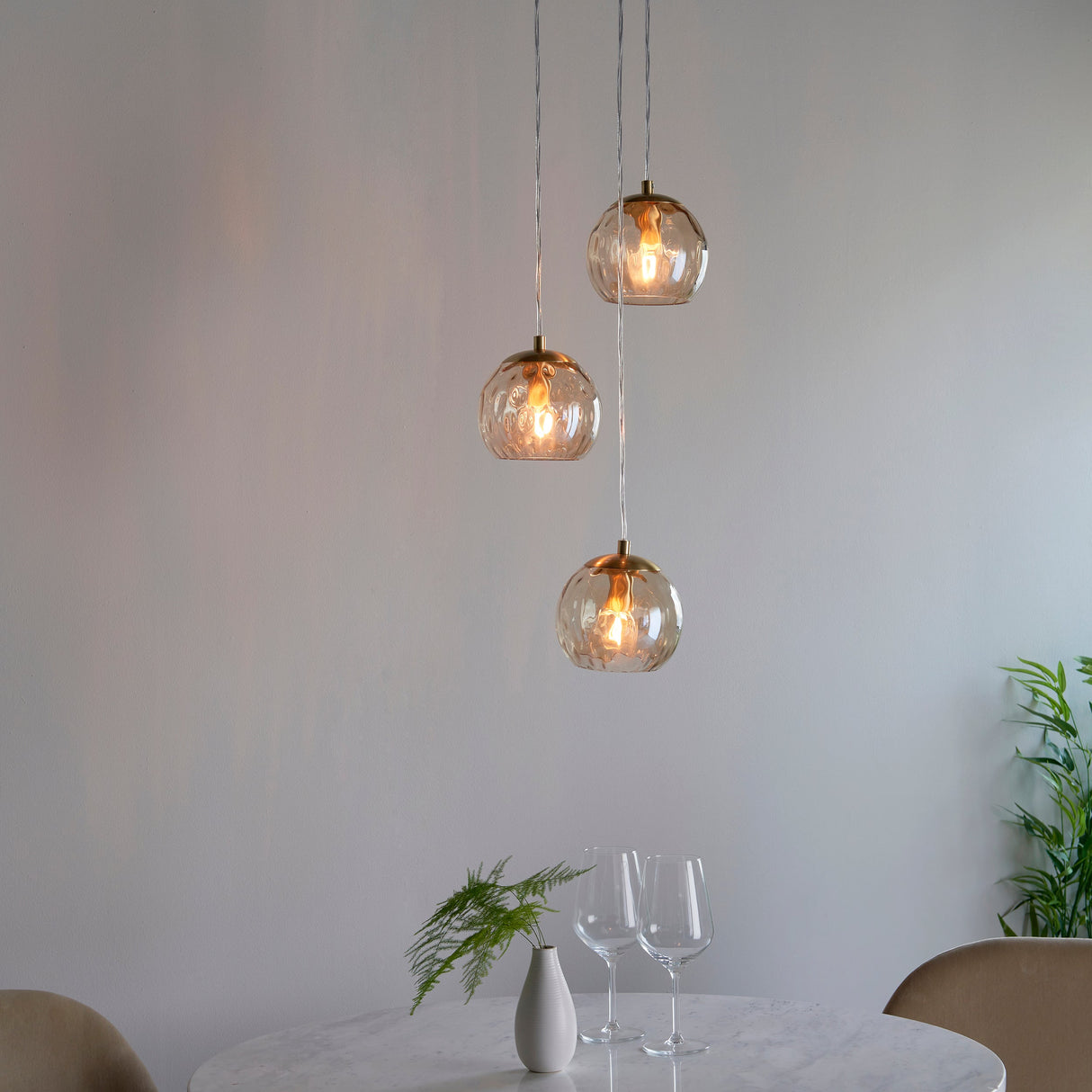 Endon Dimple 3lt Cluster Pendant Satin Brass – from Amos Lighting + Home