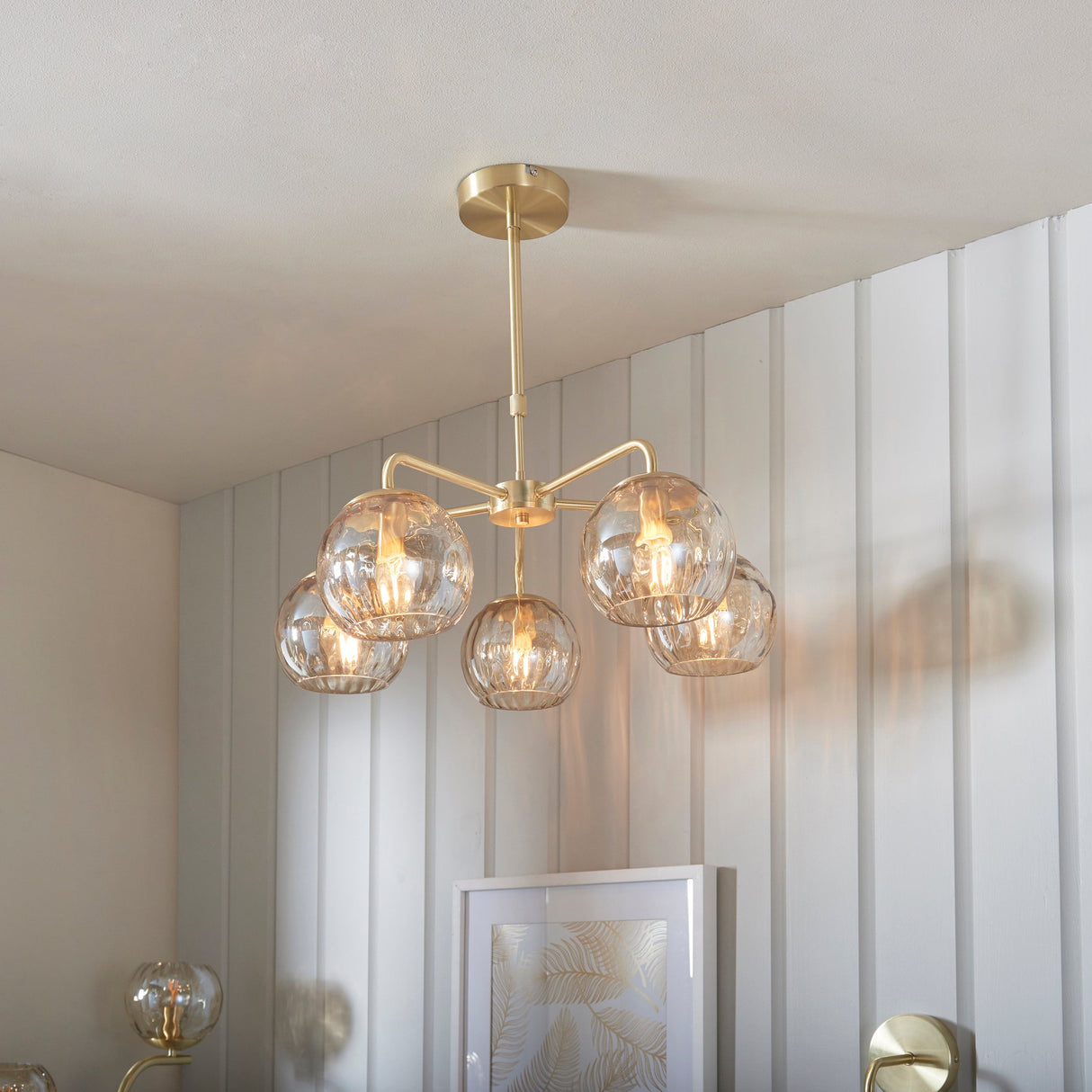 Endon Dimple 5lt Pendant Chandelier Satin Brass – from Amos Lighting + Home