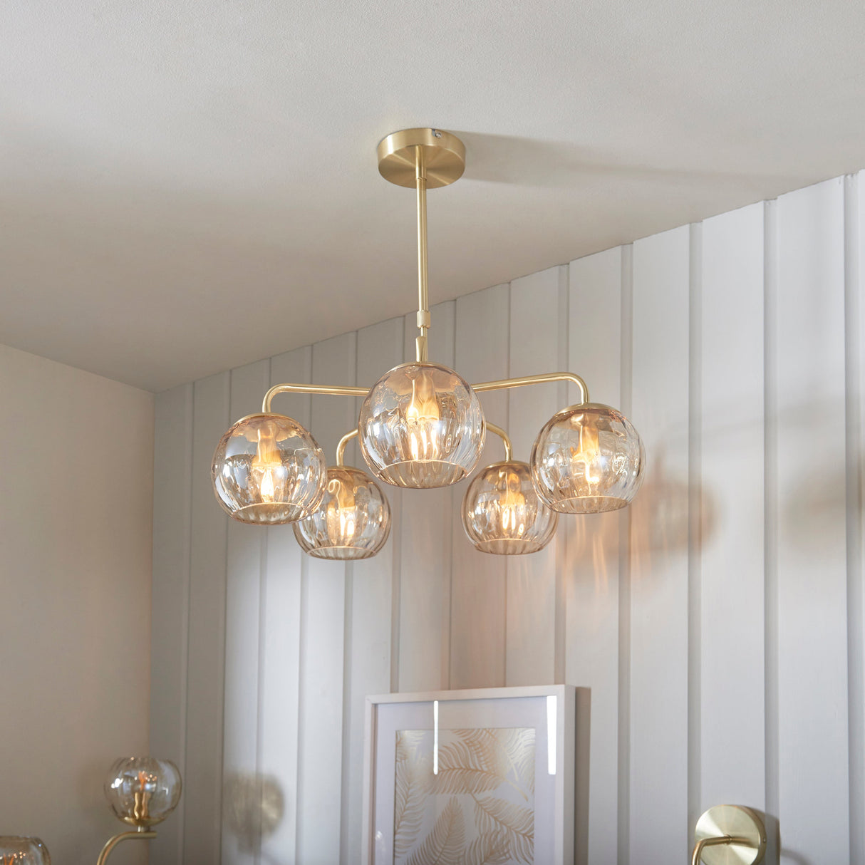 Endon Dimple 5lt Pendant Chandelier Satin Brass – from Amos Lighting + Home