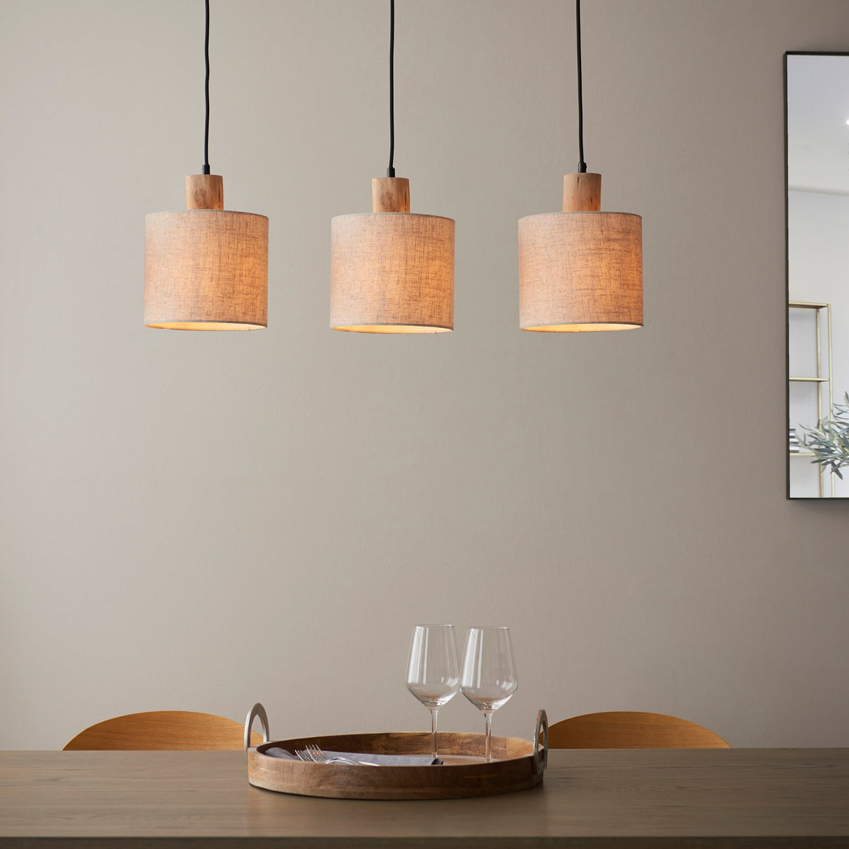 Amos Durban 3lt Bar Pendant Natural Wood & Linen – from Amos Lighting + Home
