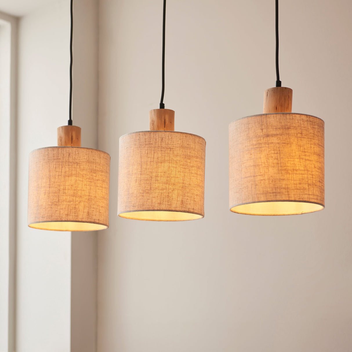 Amos Durban 3lt Bar Pendant Natural Wood & Linen – from Amos Lighting + Home