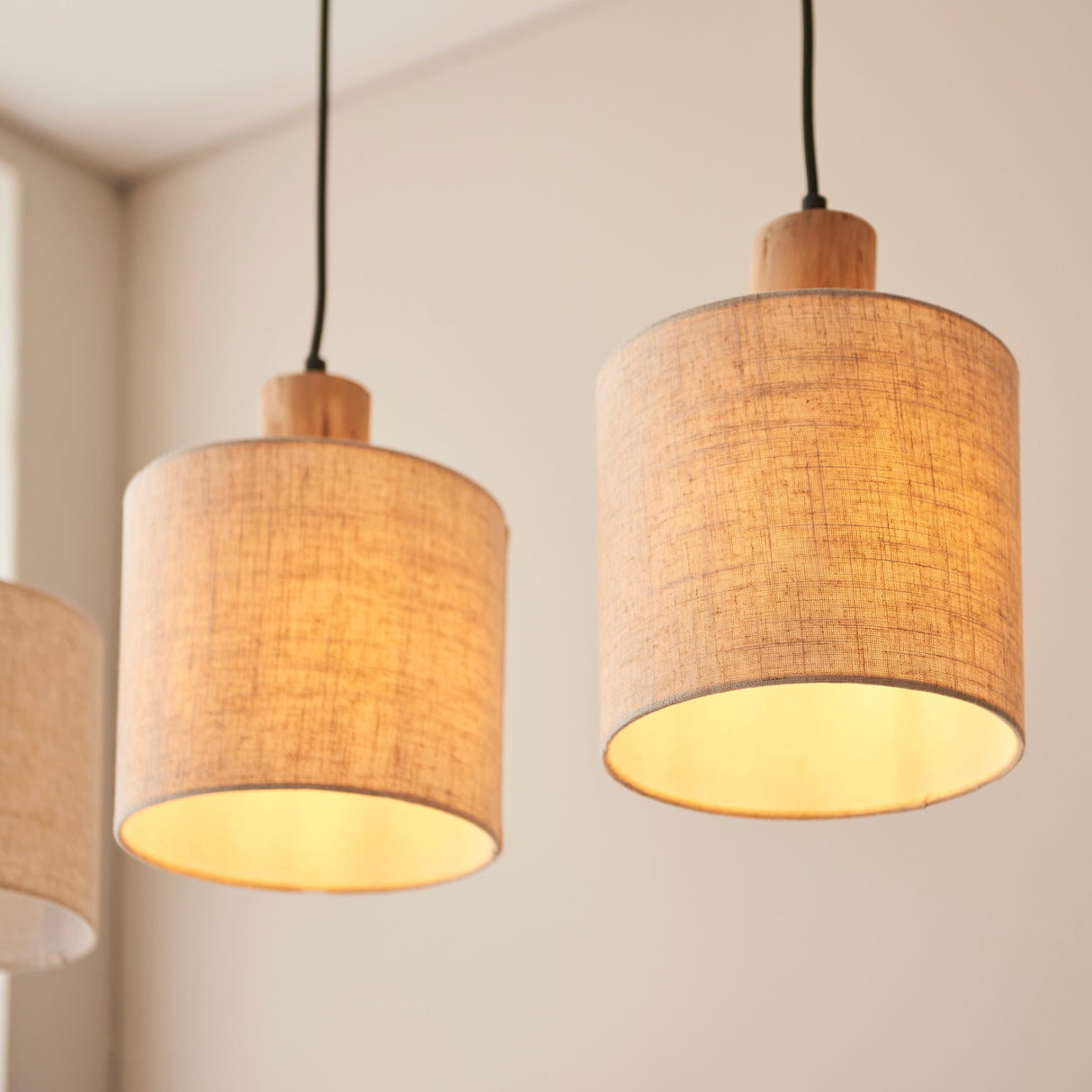 Amos Durban 3lt Bar Pendant Natural Wood & Linen – from Amos Lighting + Home