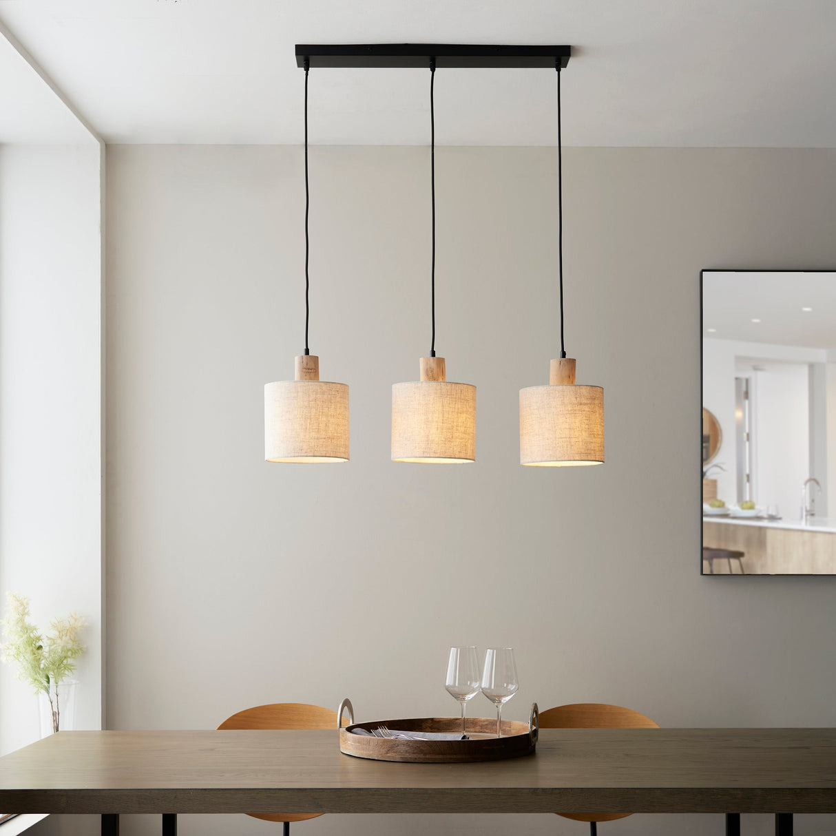 Amos Durban 3lt Bar Pendant Natural Wood & Linen – from Amos Lighting + Home
