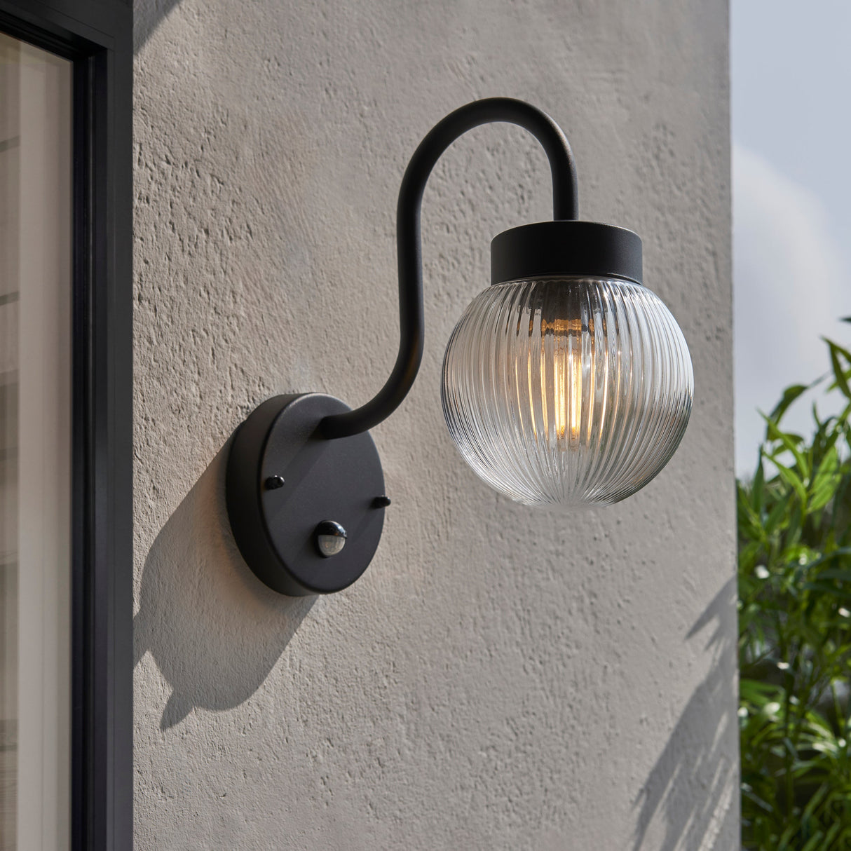 Amos Eldon Outdoor Wall Light Textured Black & Ribbed Glass – from Amos Lighting + Home