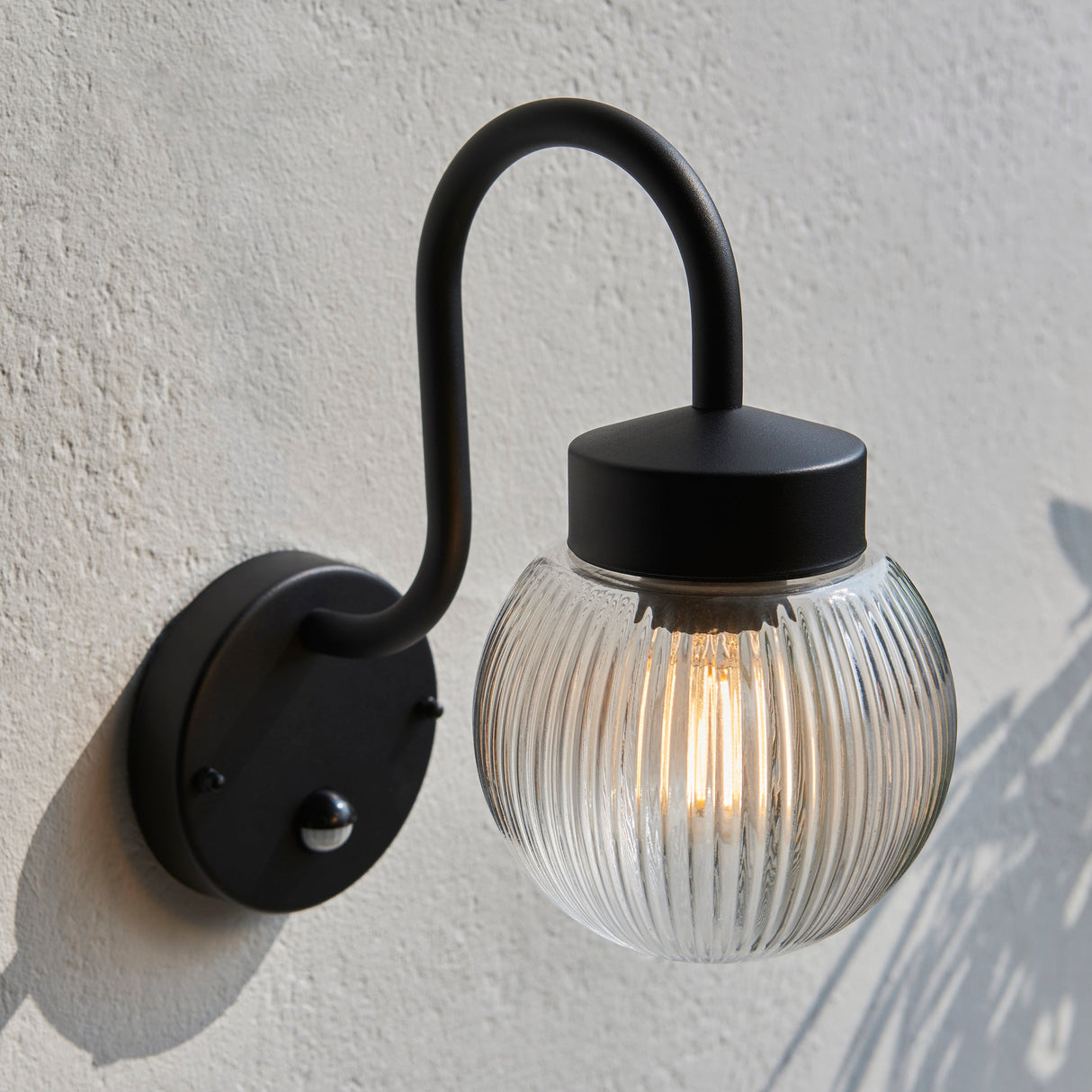 Amos Eldon Outdoor Wall Light Textured Black & Ribbed Glass – from Amos Lighting + Home