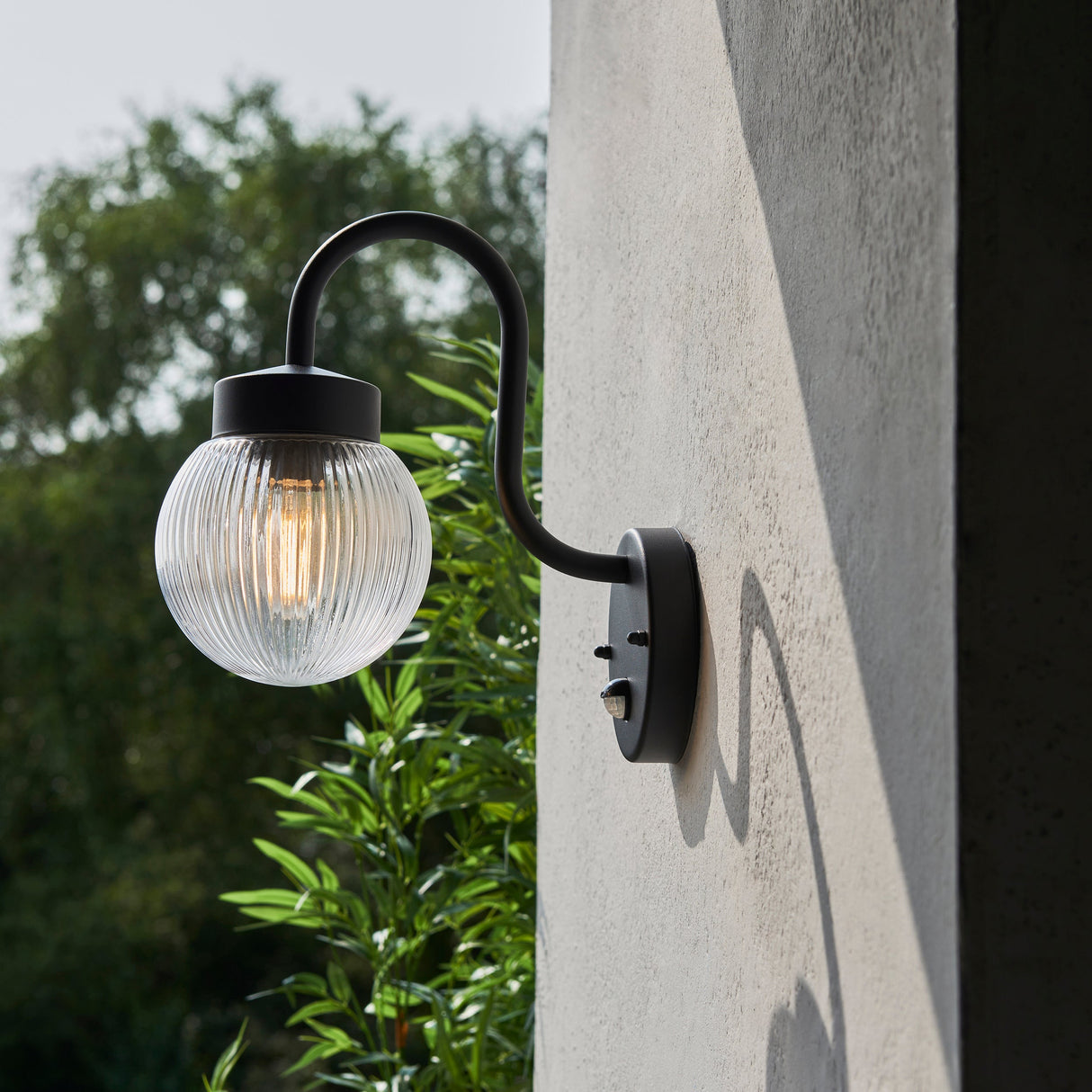 Amos Eldon Outdoor Wall Light Textured Black & Ribbed Glass – from Amos Lighting + Home