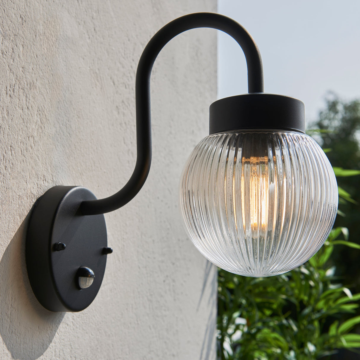 Amos Eldon Outdoor Wall Light Textured Black & Ribbed Glass – from Amos Lighting + Home