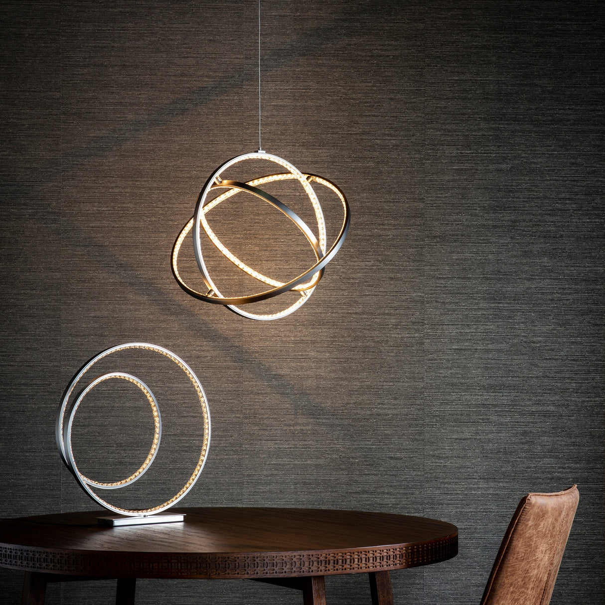 Amos Eternity LED 3 Hoop Pendant Matt Nickel – from Amos Lighting + Home