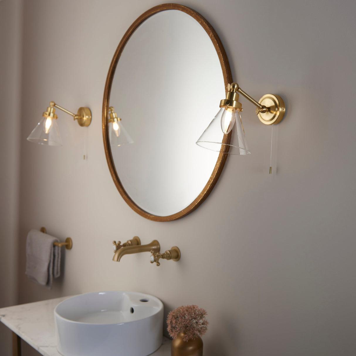 Amos Faraday Bathroom Wall Light Satin Brass – from Amos Lighting + Home
