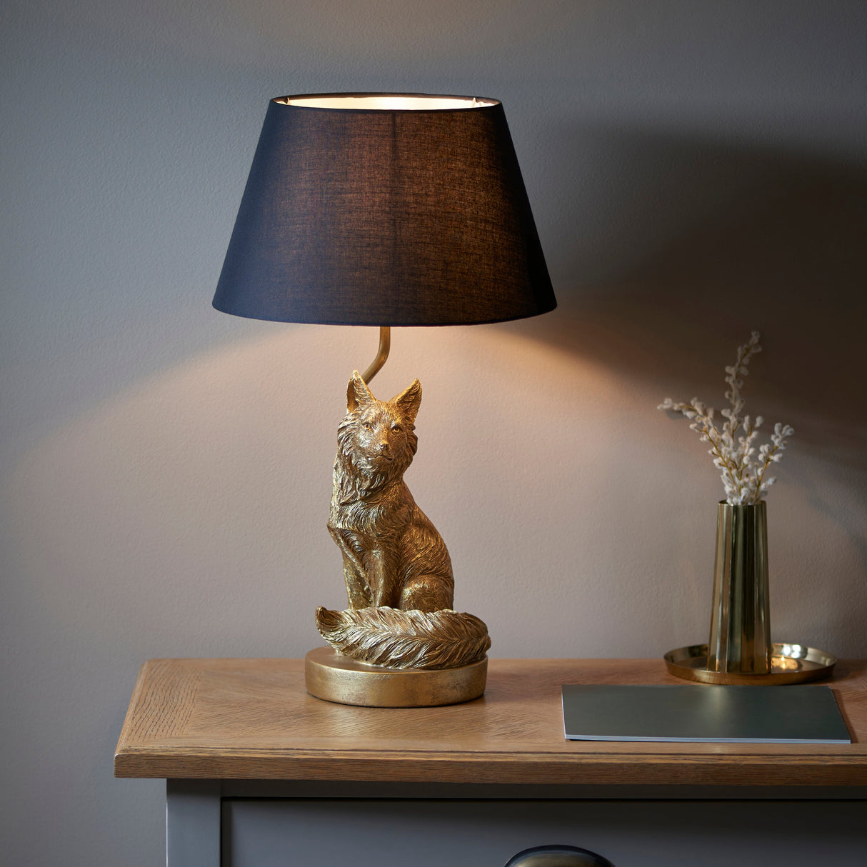 Amos Fox Table Lamp Vintage Gold with Shade – from Amos Lighting + Home