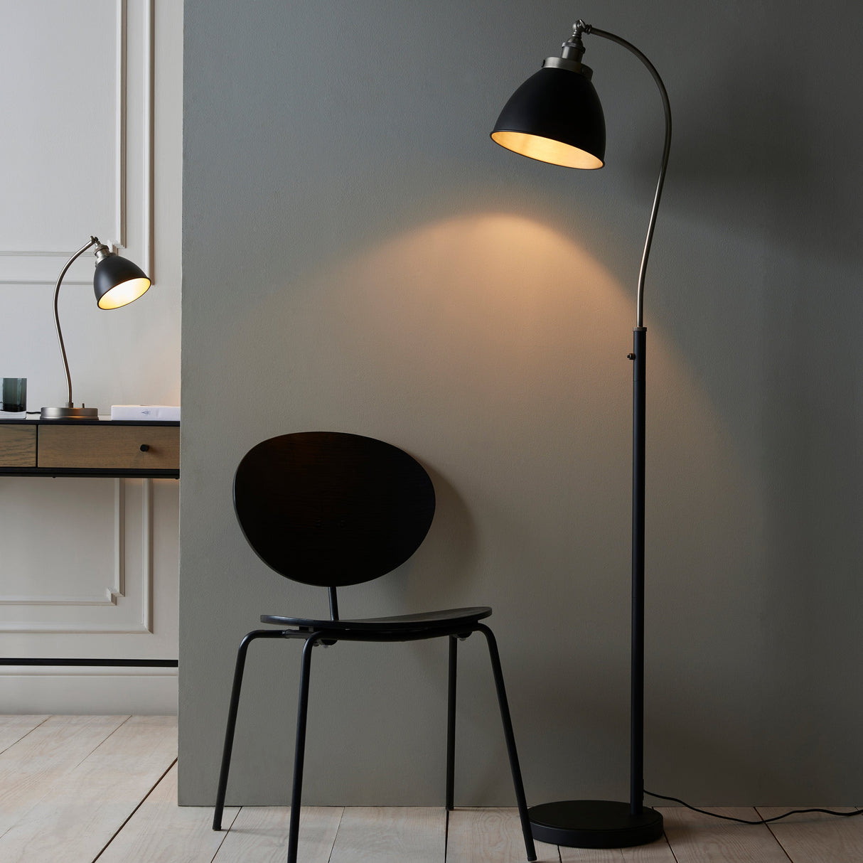 Amos Franklin Floor Lamp Matt Black & Pewter – from Amos Lighting + Home
