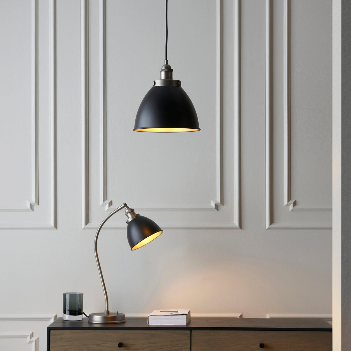 Amos Franklin Pendant Small Matt Black & Pewter – from Amos Lighting + Home