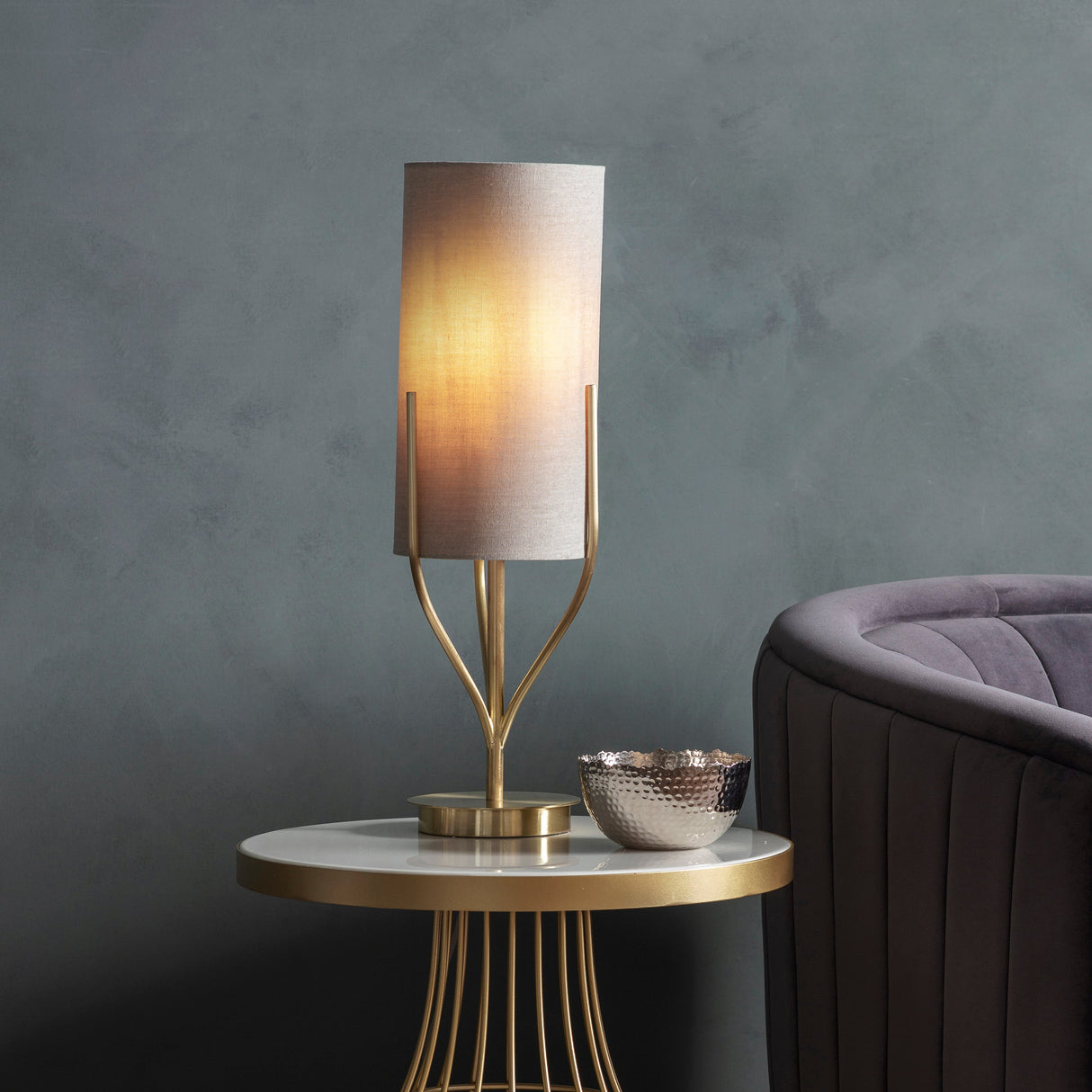 Amos Fraser Satin Brass Table Lamp with Shade – from Amos Lighting + Home