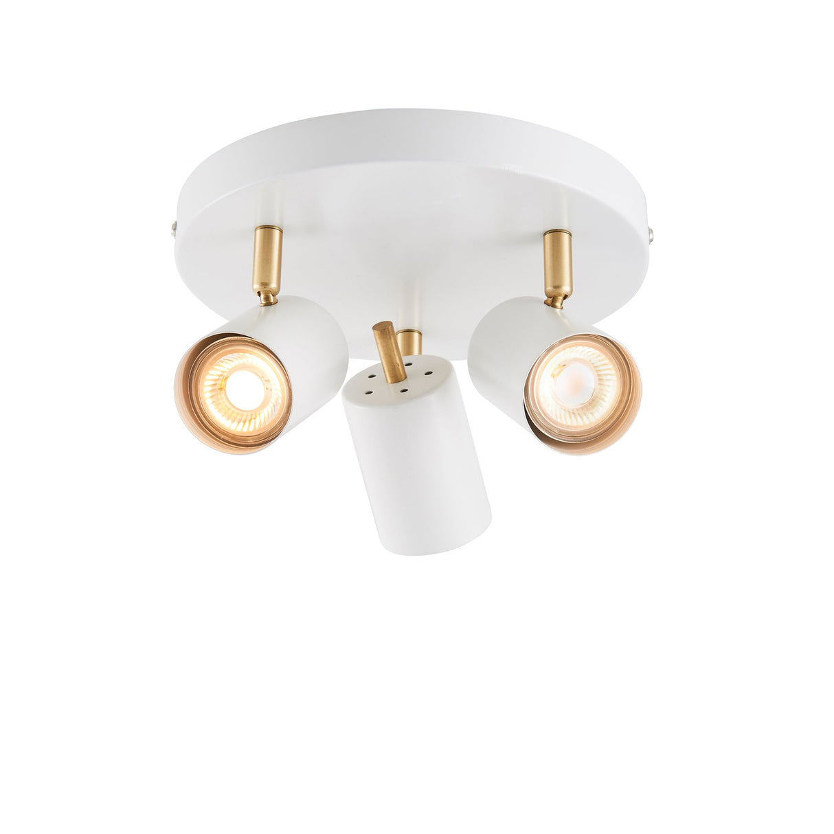Amos Gull 3 Arm Spotlight Matt White & Satin Brass – from Amos Lighting + Home