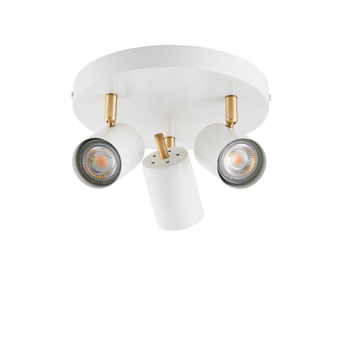 Amos Gull 3 Arm Spotlight Matt White & Satin Brass – from Amos Lighting + Home