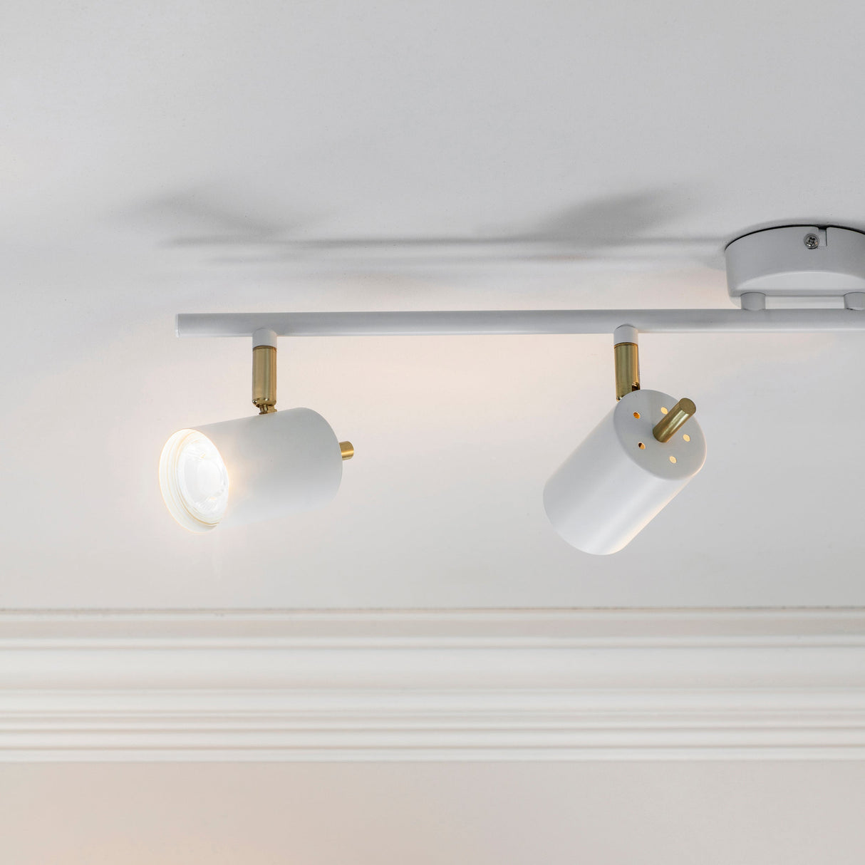 Amos Gull 4 Arm Spotlight Matt White & Satin Brass – from Amos Lighting + Home